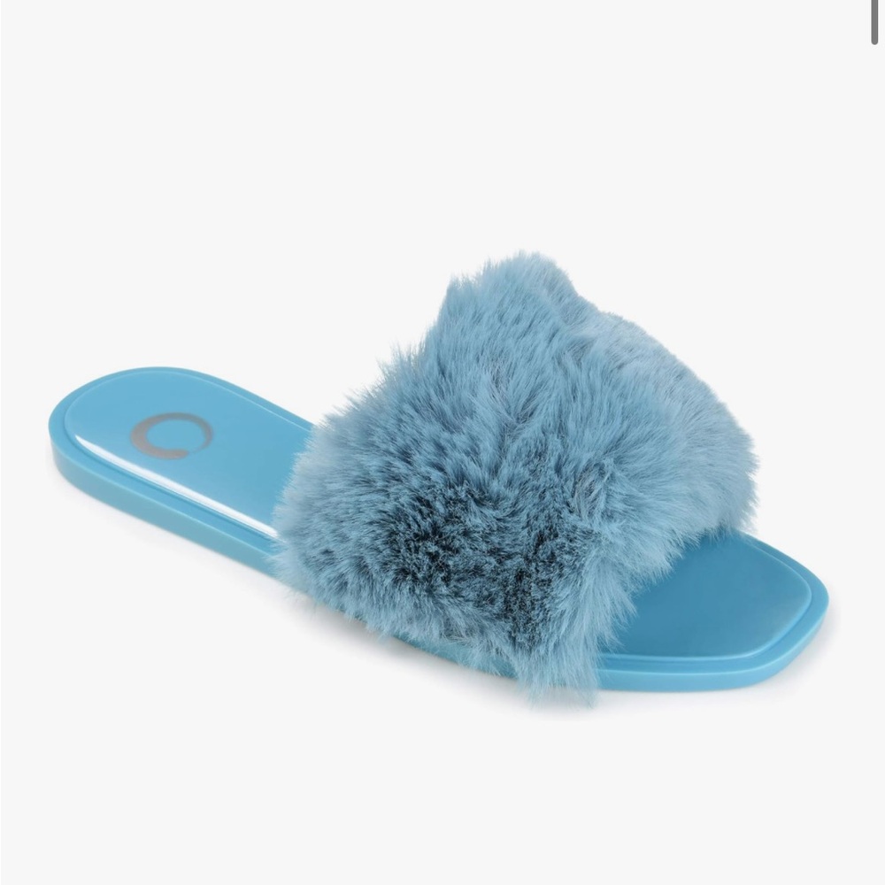 Journee Collection Light Blue Faux Fur Slippers